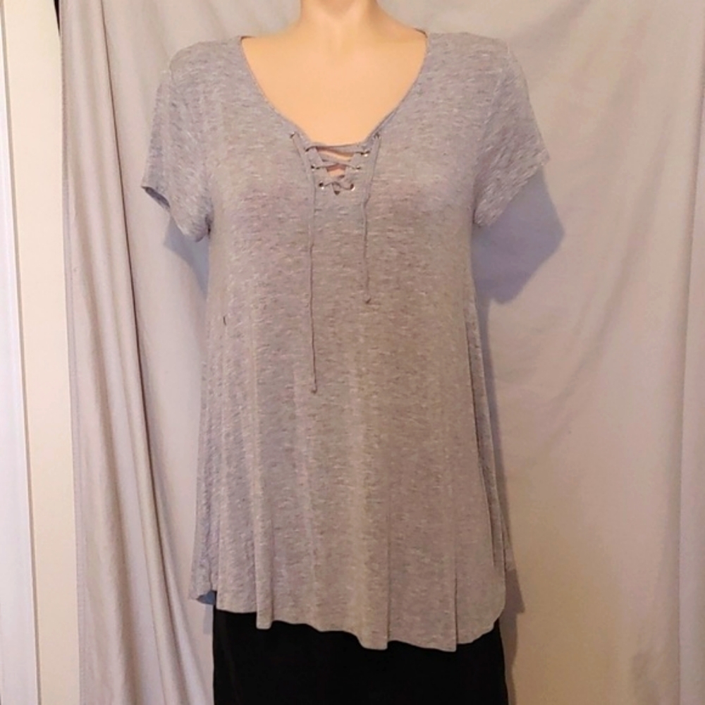 Lightweight v neck lace front tee tunic shirt